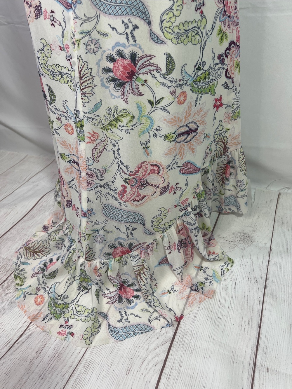 Cinq a Sept Sheila Floral Dress - 4 - Ruffle Trim Midi Shirred Wedding Party - Picture 9 of 15